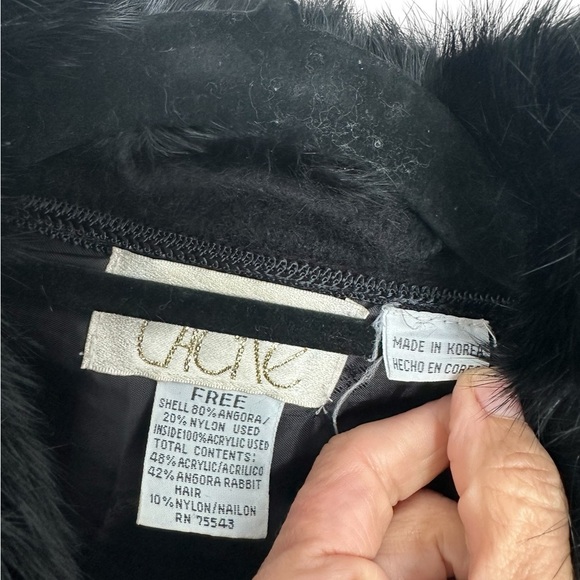 Vintage Cache Black Angora Sweater Cardigan L Fur Collar Shoulder Pads - Picture 4 of 6